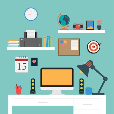 vektör flat ofis iş istasyonu