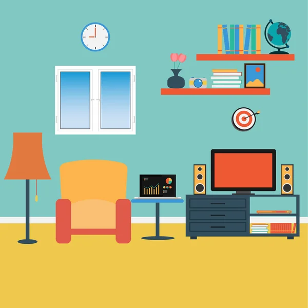 oturma odası .sofa, windows, kitap vektör