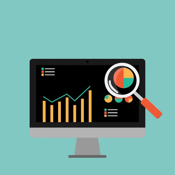 Vector of Computer Screen with Graph Analysis — Stock Vector