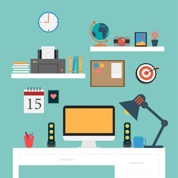 Poste de travail Vector Flat Office — Image vectorielle