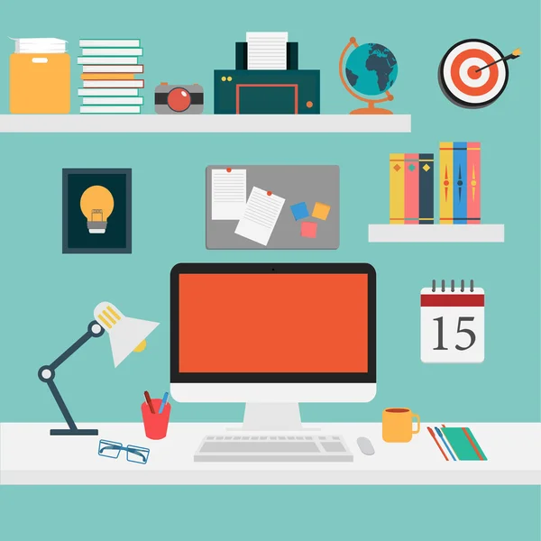 vektör ayarla iş .computer, akıllı telefon, kahve, Resepsiyon, tablet, resim, Not için Office