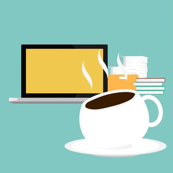 Векторная чашка кофе с ноутбуком — стоковый вектор