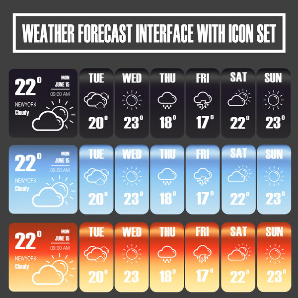 Vector of Weather Forecast interface icon set.Illustration eps10