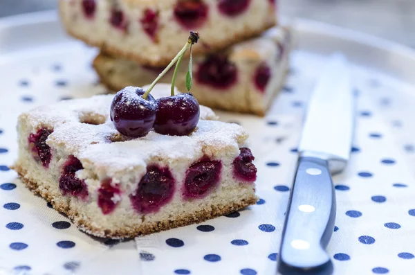 Cherry pie's bars served with knife — Stock Photo, Image