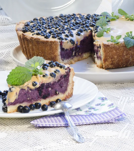 Slice of blueberry pie with mint — Stock Photo, Image
