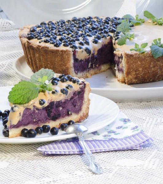 Scheibe Heidelbeerkuchen mit Minze — Stockfoto