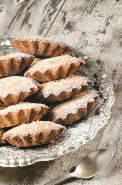 Pumpkin muffins on metal plate — Stock Photo, Image