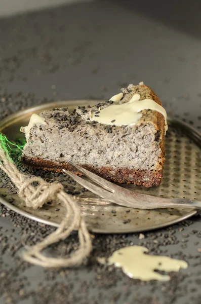 Cheesecake with black sesame seeds on Halloween — Stock Photo, Image