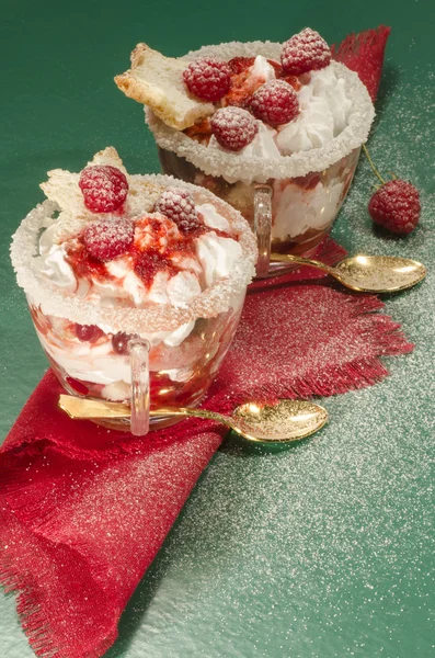 Weihnachtsdessert im Glas mit Dekoration — Stockfoto