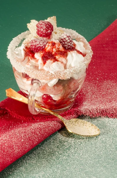 Vánoční dezert ve sklenici s výzdobou — Stock fotografie