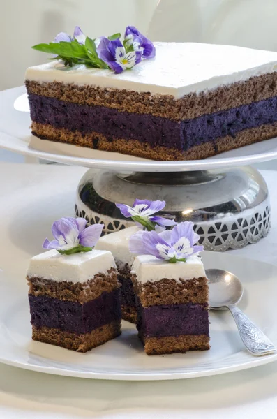 Blaubeerkuchenriegel mit Ricottacreme — Stockfoto