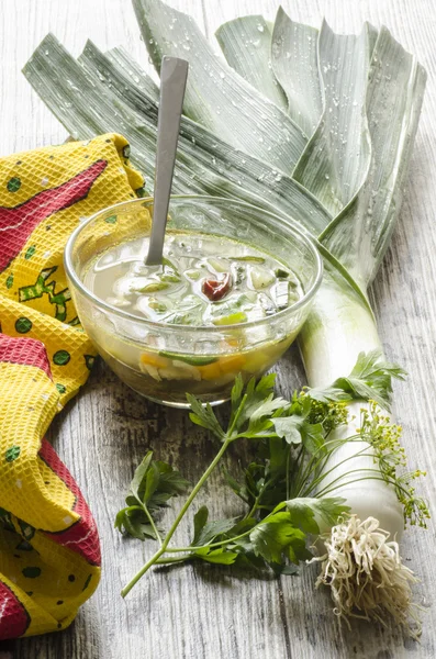 Vegetable soup in a glass bowl — Stock Photo, Image