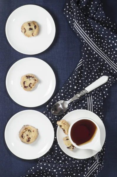 Piatti di porcellana e biscotti con mirtilli rossi — Foto Stock