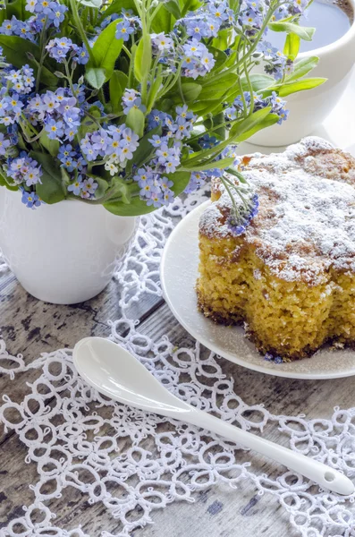 Polenta cake with cup of Coffee. — Stock Photo, Image