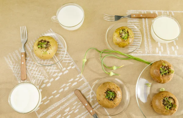 Small scones with buckwheat and onions. — Stock Photo, Image