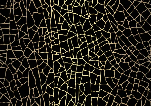 Gyllene spruckna konsistens på svart bakgrund. Kintsugi japansk konst stil. Återupptagande ekotrend. Sömlöst mönster Grunge guld craquelure keramik effekt Modern textil inredning design. Vektor — Stock vektor