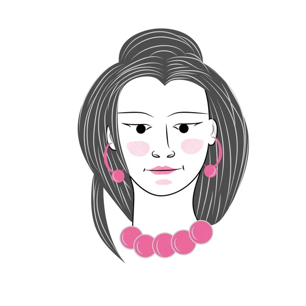 Jeune femme européenne. Portrait plat élégant isolé sur fond blanc. Avatar gribouillé carré tendance. Joyeux visage. Drôle de dessin animé personnages contour de caractère. Les médias sociaux mettent en évidence Vector — Image vectorielle