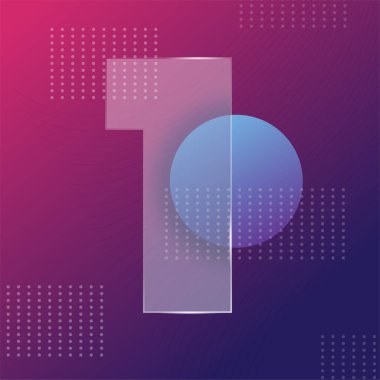 Cam morfizm etkisi. Mor mavi gradyan arka planda şeffaf buzlu akrilik şekil. Gerçekçi cam morfizm pleksiglas dikdörtgen şekiller. Fütürist tarzı pankart. Vektör