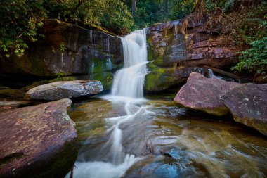 Brevard, NC yakınlarındaki Pisgah Ulusal Ormanı 'ndaki Cedar Rock Şelalesi..