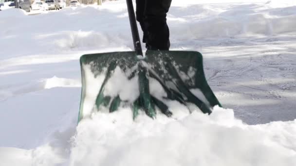 カメラに向かって雪を掘る — ストック動画
