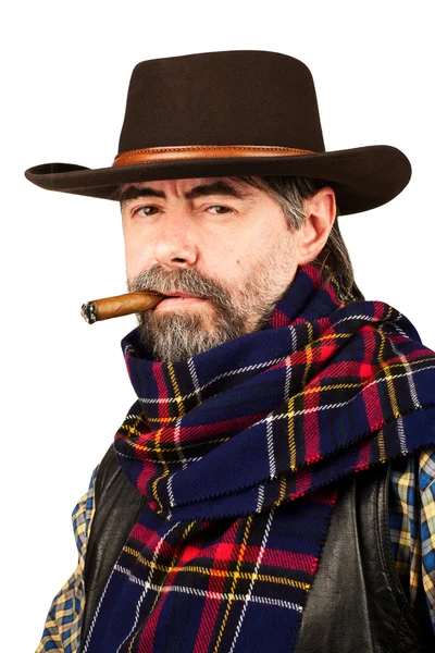 American cowboy smoking cigar — Stock Photo, Image