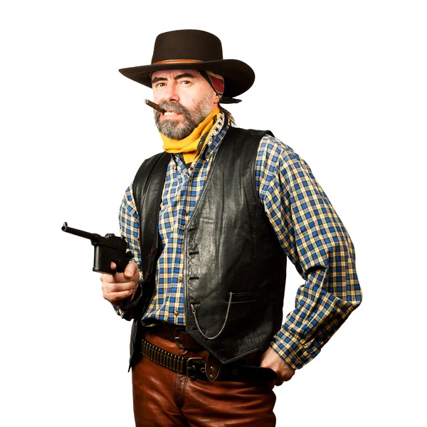Amerikanischer Cowboy raucht Zigarre — Stockfoto
