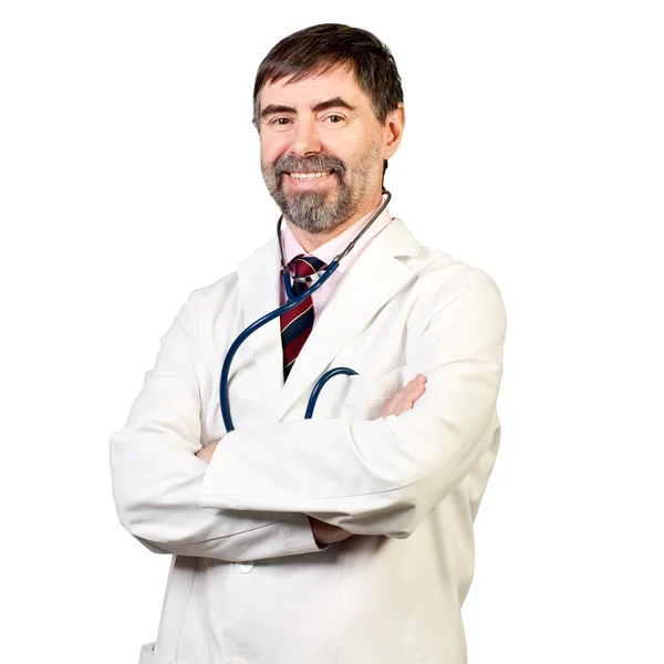 Happy middle-aged doctor with stethoscope — Stock Photo, Image