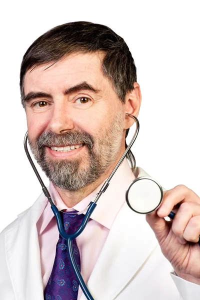 Happy middle-aged doctor with stethoscope — Stock Photo, Image