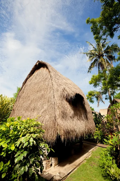 Rieten dak bungalow op tropische resort, lembongan eiland, indon — Stockfoto