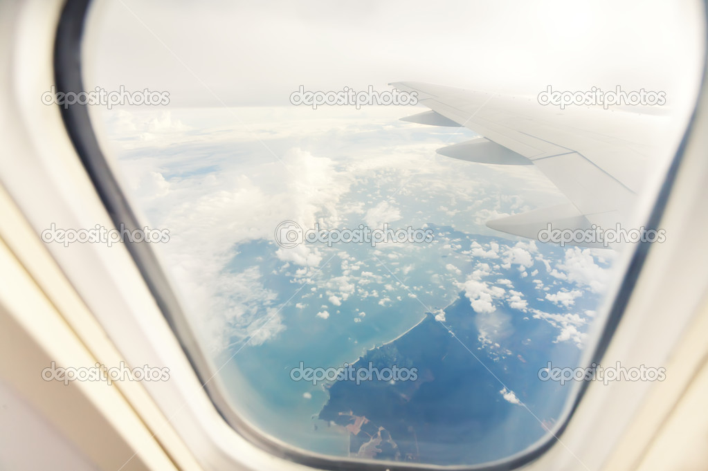 wing of airplane - view through the window