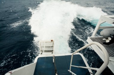 Yolcu gemisinin yaptığı okyanusta uyanmak