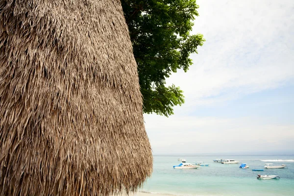 Halm tak bungalow på tropical resort, ön lembongan, indon — Stockfoto