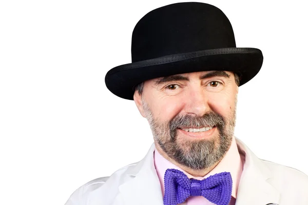 Portrait of happy middle-aged man in a hat — Stock Photo, Image