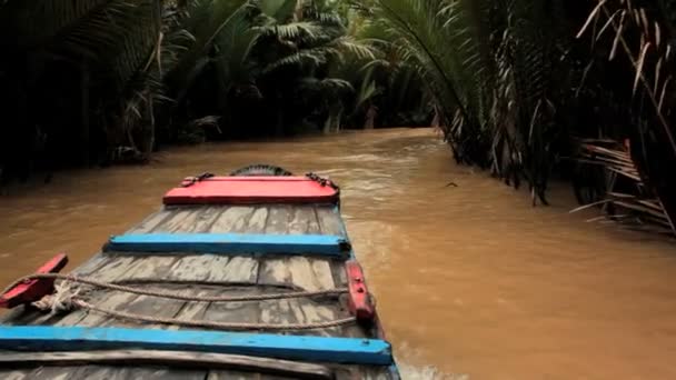 Barco en un canal en el delta del Mekong, Vietnam — Vídeo de stock