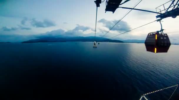Twilight view from a moving cable car, Vinpearl, Vietnam. — Stock Video