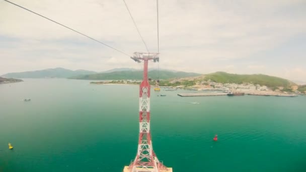 View from a moving cable car, Vinpearl, Vietnam. — Stock Video