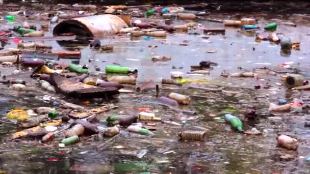 Una gran cantidad de basura que contamina nuestras aguas — Vídeos de Stock