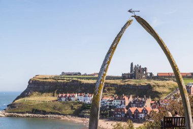 Yorkshire 'da Whitby' nin yukarısındaki balina kemiği kemeri bir zamanlar gelişmekte olan balina avcılığı endüstrisinin işareti..