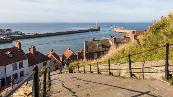 Multiple Image Panorama Famous 199 Steps Whitby Yorkshire Pictured September — Stock Photo, Image