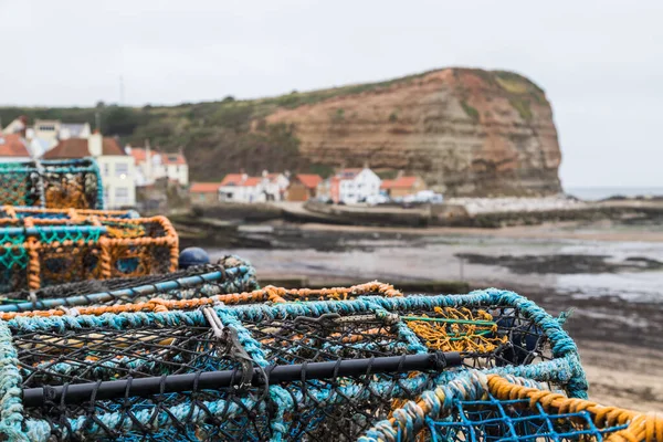 Pentole Granchio Sul Lato Del Porto Staithes Nel North Yorkshire — Foto Stock