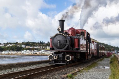Ffestiniog 'da Kuzey Galler' deki Porthmadog 'da FR Double Fairlie buharlı treninin 2021 Ekim' inde Ffestiniog 'dan aşağı yuvarlandığını resmettiler..