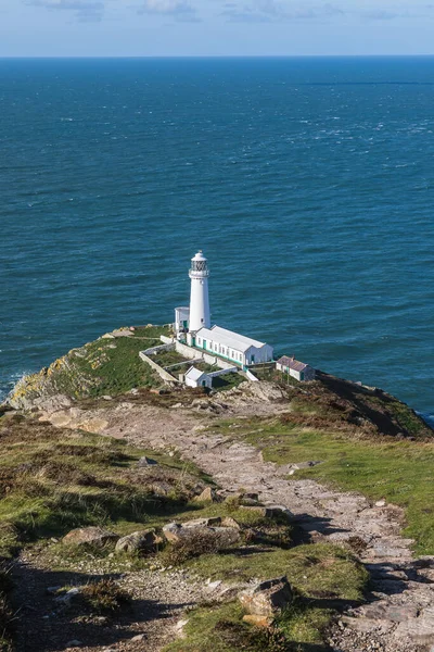 Rocky Pathway Weaves South Stack Lighthouse Anglesey Coastline North Wales — Stock Photo, Image