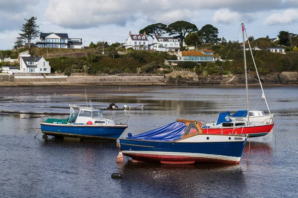 Trio Boats Abersoch Seen Low Tide October 2021 Visit North — Stock Photo, Image