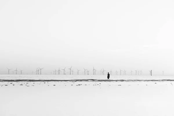 Homem Ferro Visto Praia Crosby Maré Alta Abril 2021 Frente — Fotografia de Stock