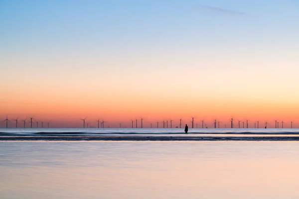 Iron Man Parte Another Place Installazione Artistica Sulla Spiaggia Crosby — Foto Stock