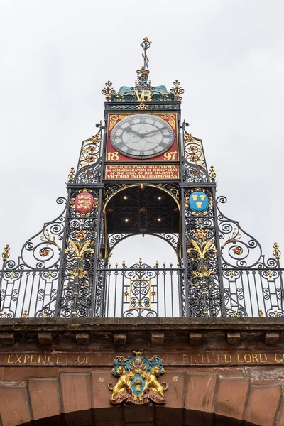 Regardez Célèbre Horloge Eastgate Chester Deuxième Horloge Populaire Angleterre Derrière — Photo