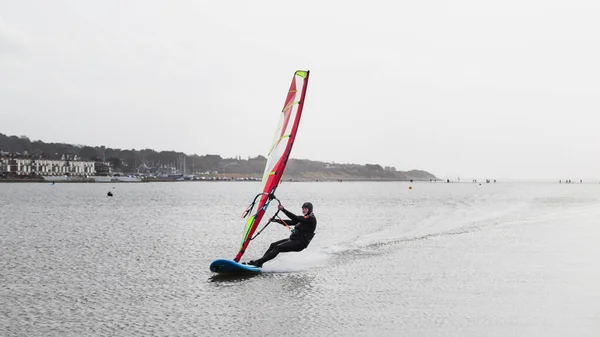 Man Wind Surfing Edge Marine Lake West Kirby Seen January — стокове фото