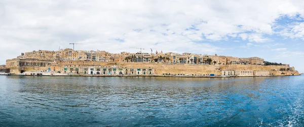 Valletta Skyline Panorama Made Multiple Images Boat Grand Harbour April — ストック写真