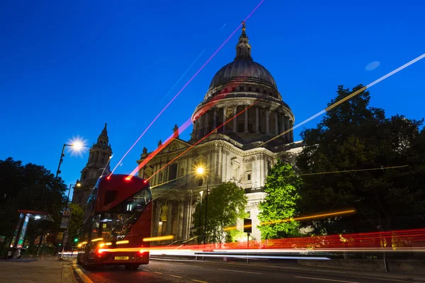 Traffic Trails London Bus Passing Pauls Cathedral London One Night Stock Picture