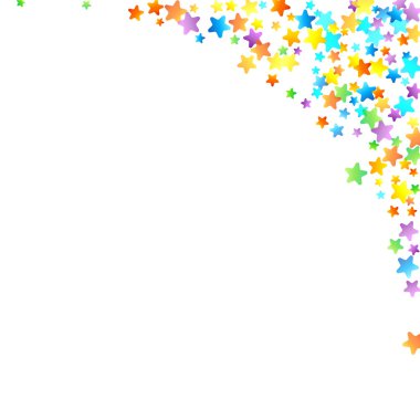 Gökkuşağı Festivali Konfeti. Karnaval Şablonu. Renkli Yıldız Düşüşü. Güzel Tatil Partisi. Beyaz Arkaplanda Küçük Çok Renkli Sprockets. Parlak Vektör İllüstrasyonu.